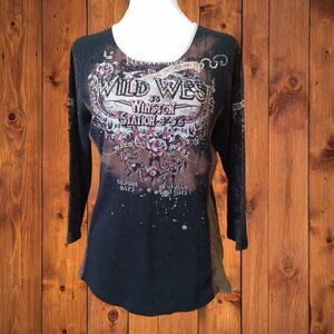 Vanilla Sugar Women's Medium 3/4 Sleeve Wild West Rhinestone Cowgirl Vintage Top